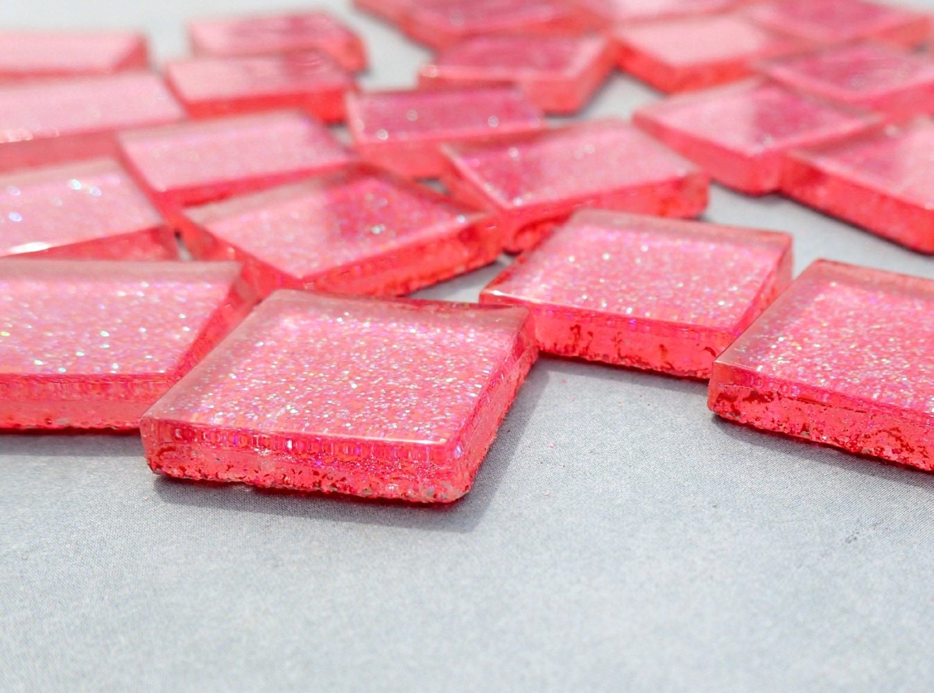 Bubblegum Pink Glitter Tiles - 20mm Mosaic Tiles - 25 Metallic Glass Tiles