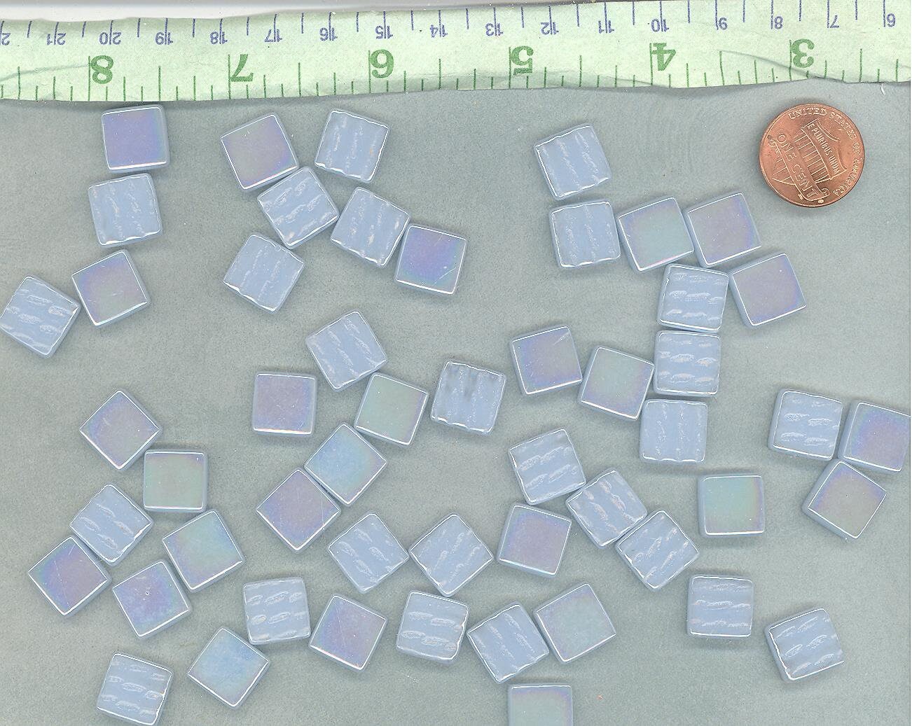 Aqua Blue Iridescent Glass Square Mosaic Tiles - 12mm - Opaque Glass Solid Color - 50g of Squares - Approx 35 Tiles