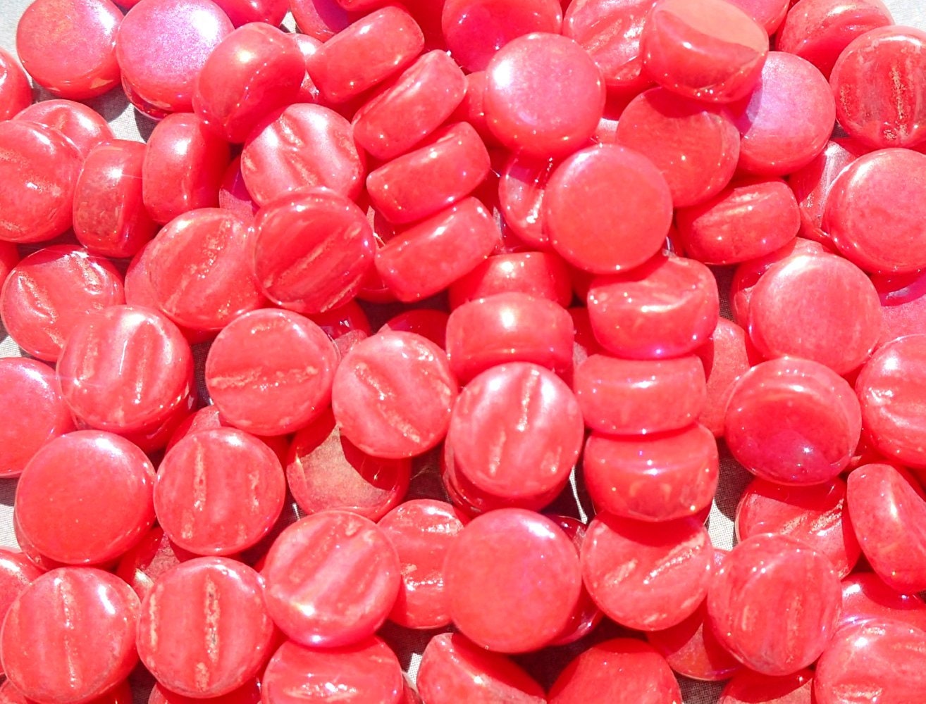 Watermelon Red Iridescent MINI Glass Drops Mosaic Tiles - 50 grams - Over 100 Tiles