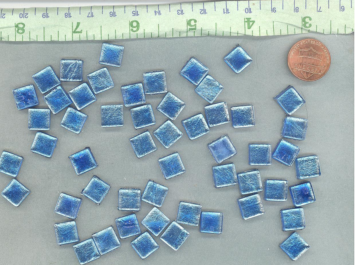 Blue Foil Square Crystal Tiles - 10mm - 50g Metallic Glass Tiles in Dark Aqua - Approx 50 Tiles