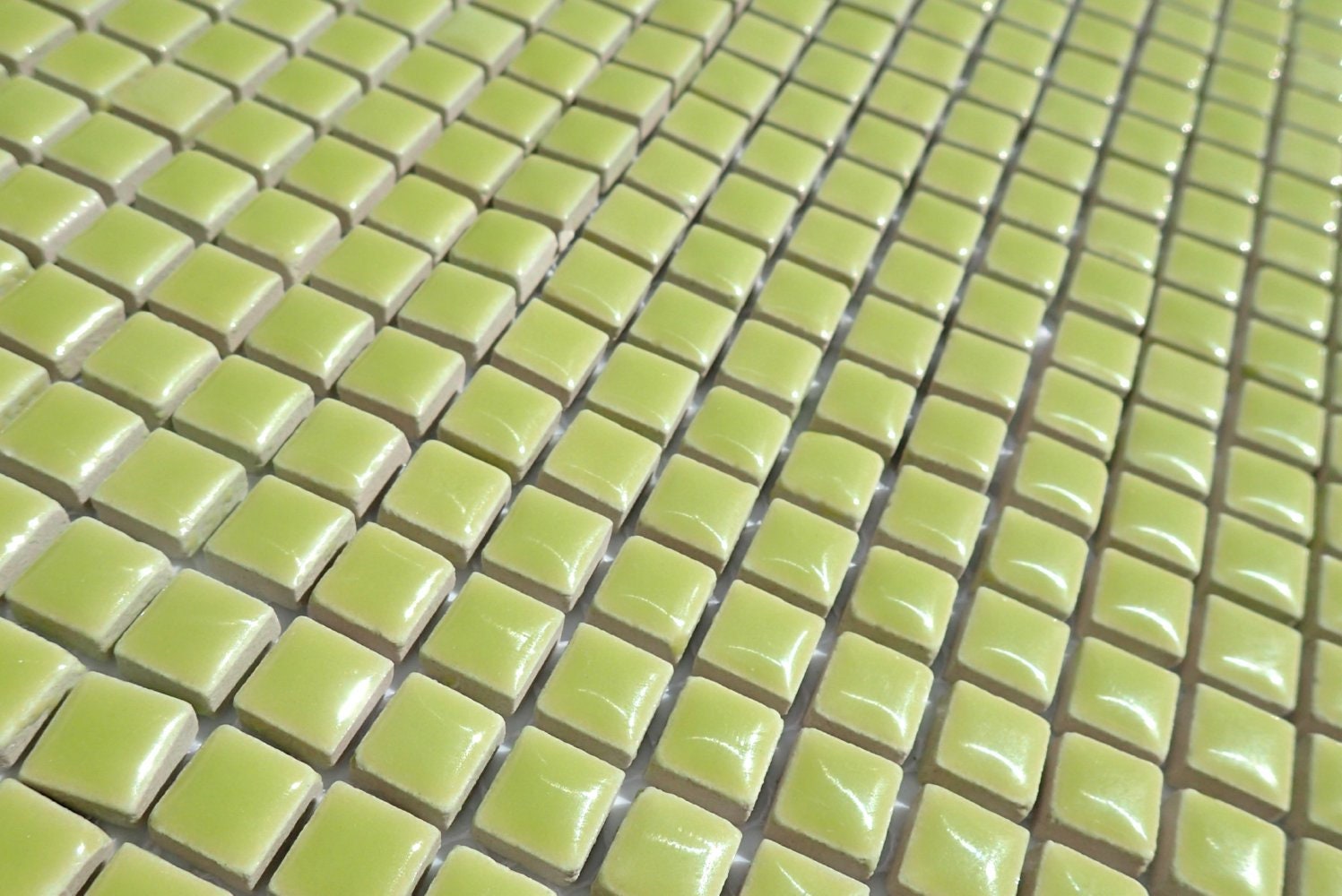 Kiwi Green Square Mosaic Tiles - 1 cm Ceramic - Half Pound