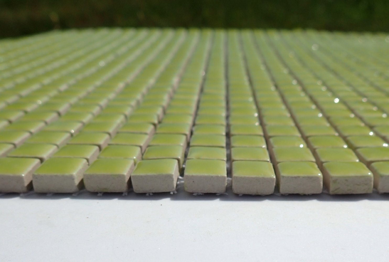 Kiwi Green Square Mosaic Tiles - 1 cm Ceramic - Half Pound