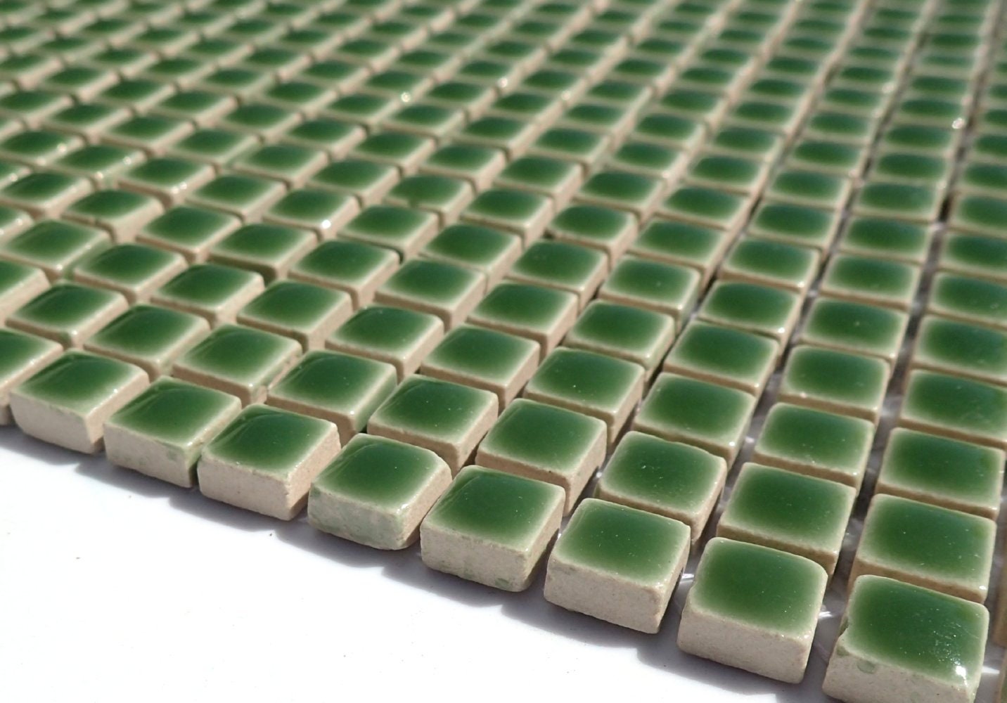 Dark Green Square Mosaic Tiles - 1 cm Ceramic - Half Pound in Pesto