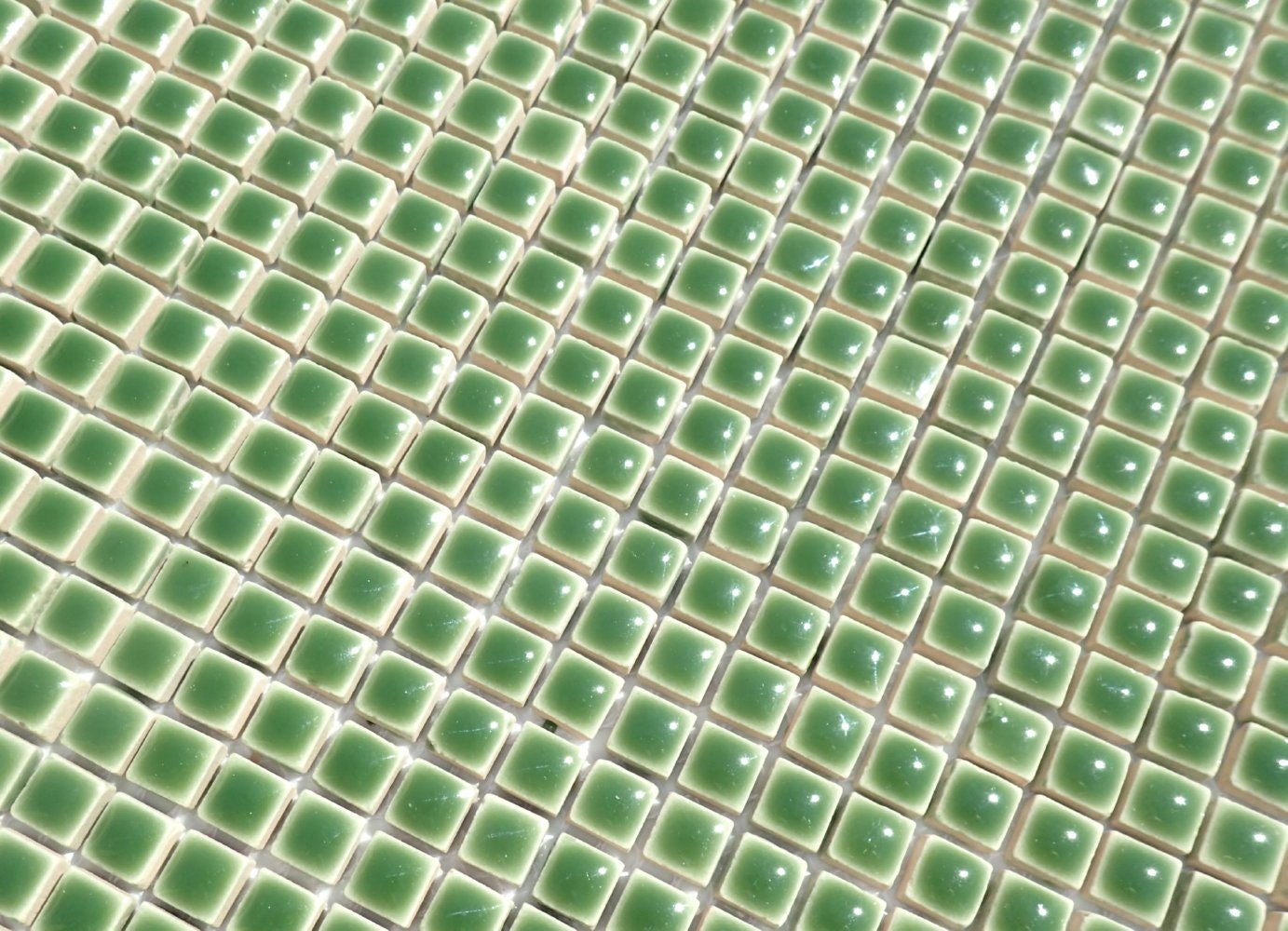 Dark Green Square Mosaic Tiles - 1 cm Ceramic - Half Pound in Pesto