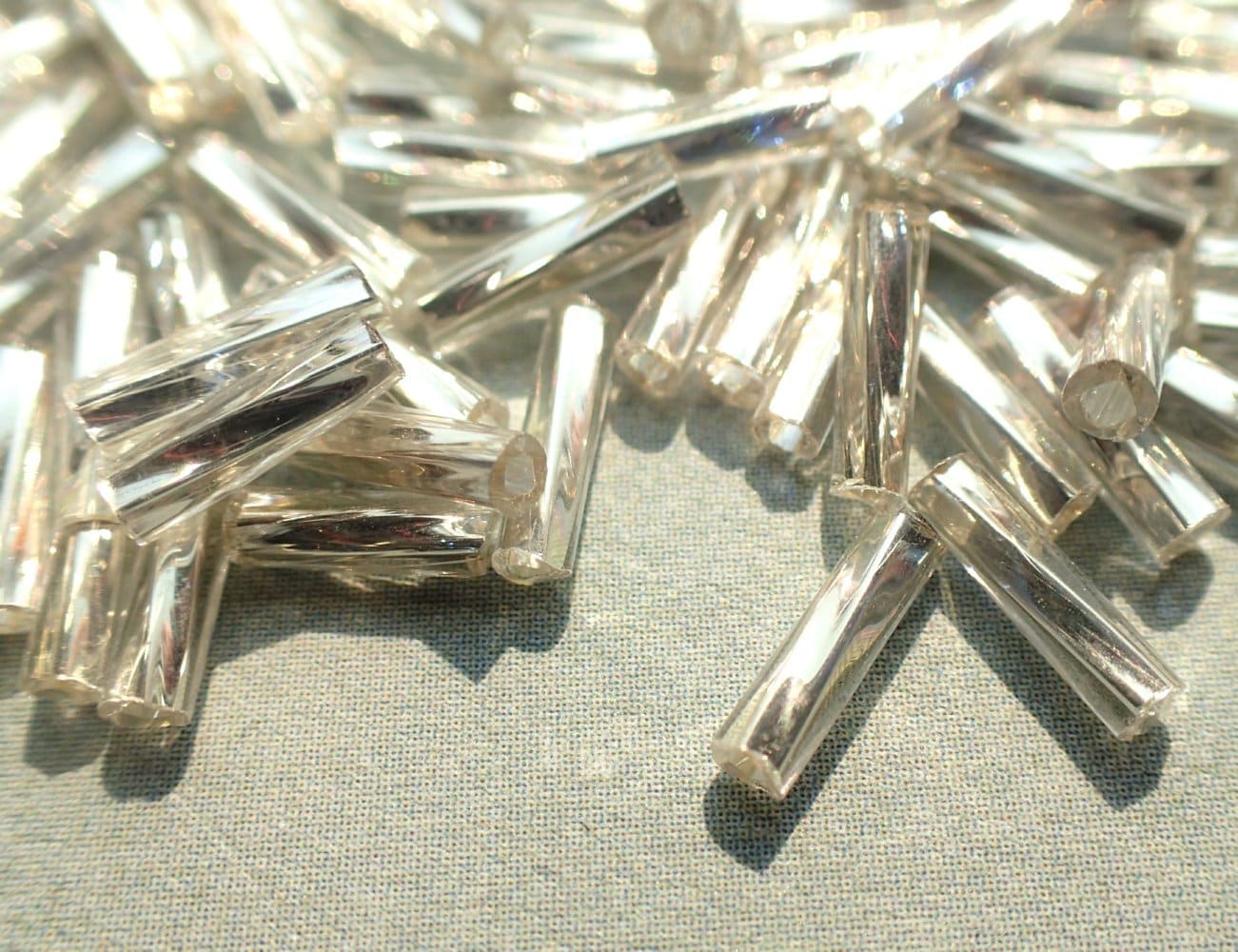 Silver Twisted Bugle Beads - 2x6mm - 20g Glass Spacer Beads - Approximately 480 beads