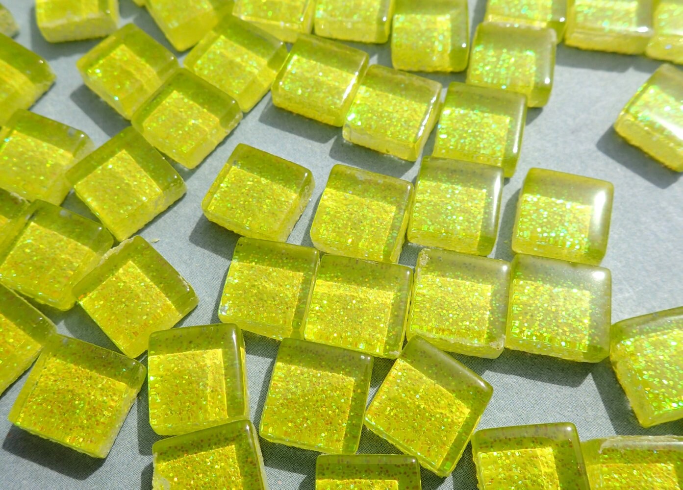 Yellow Tiny Glitter Tiles - 1 cm - 100g - Over 100 Metallic Tiny Glass Tiles