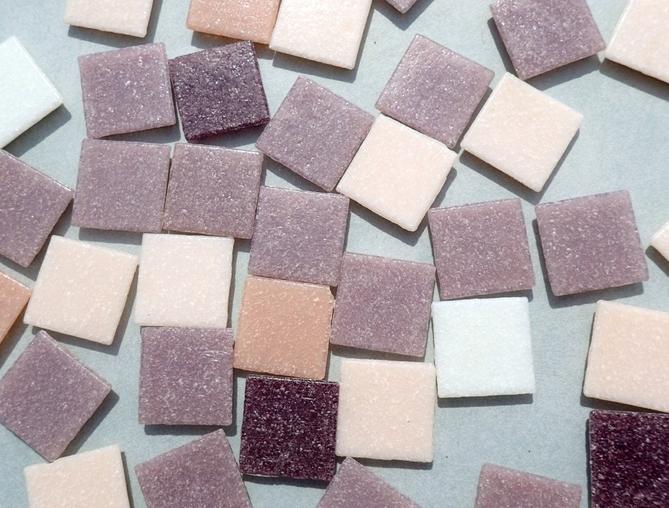 Pink and Purple Mix Glass Mosaic Tiles Squares - 20mm - Half Pound of Vitreous Glass Tiles