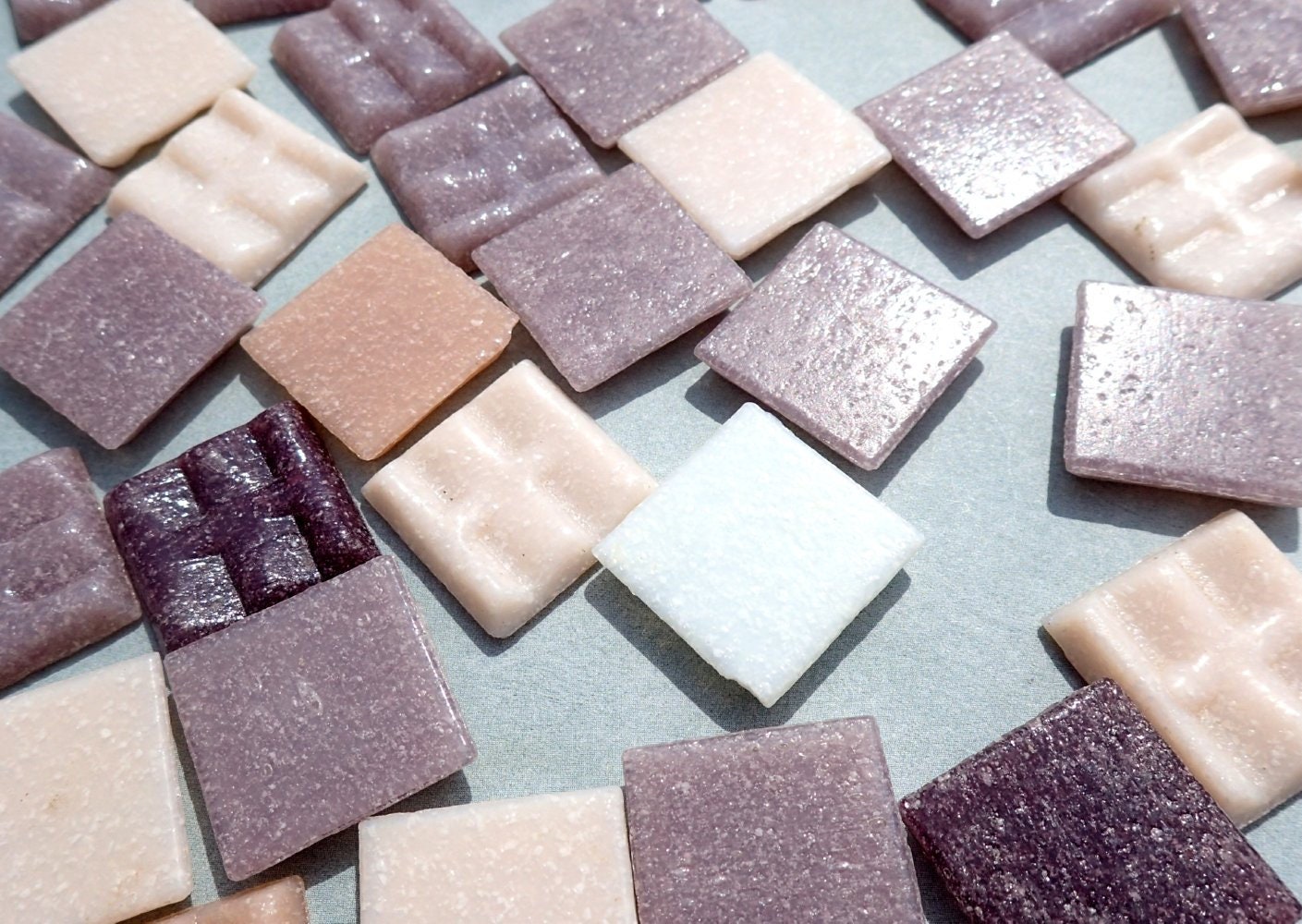 Pink and Purple Mix Glass Mosaic Tiles Squares - 20mm - Half Pound of Vitreous Glass Tiles