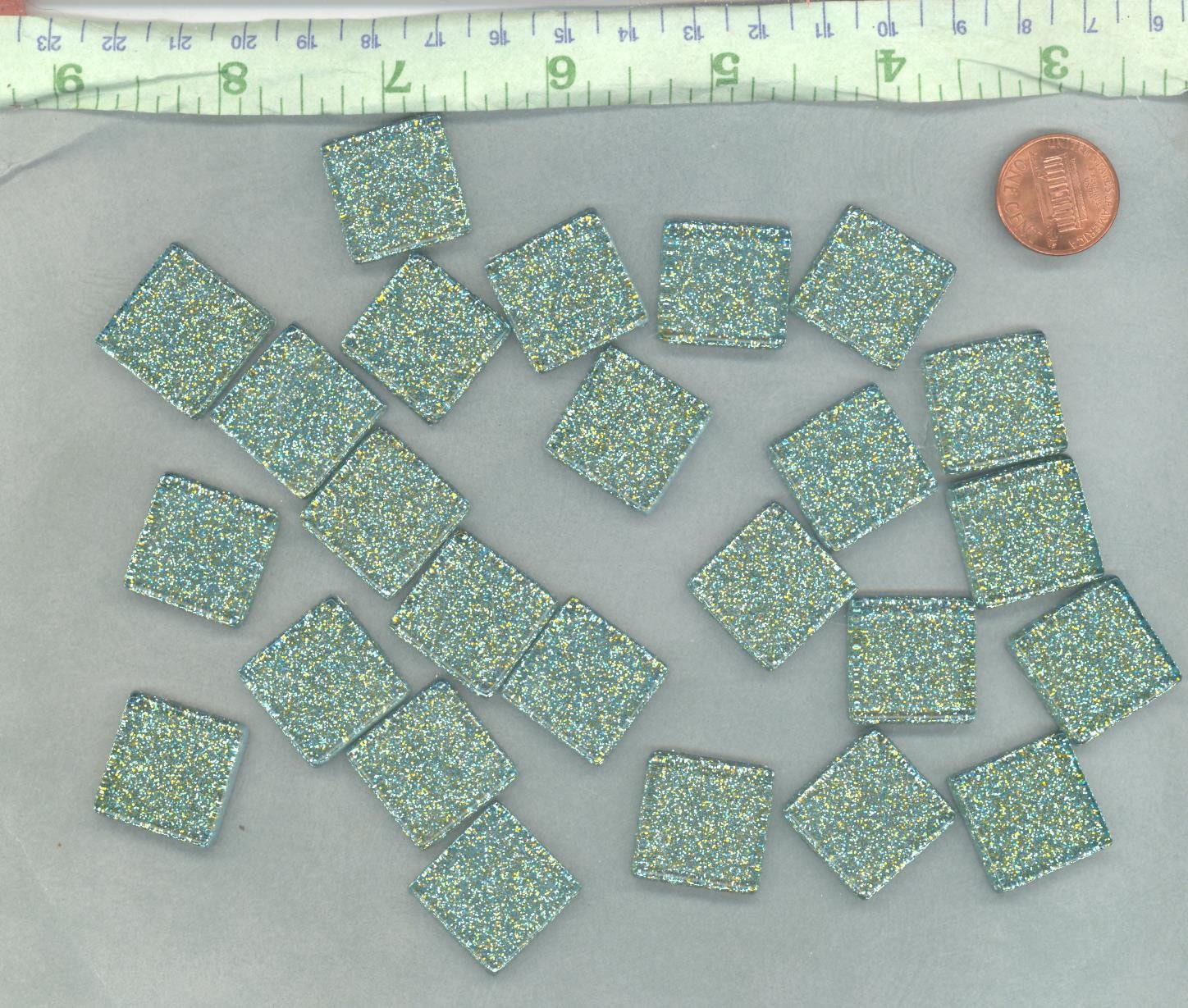 Jungle Green Glitter Tiles - 20mm Mosaic Tiles - 25 Metallic Glass Tiles