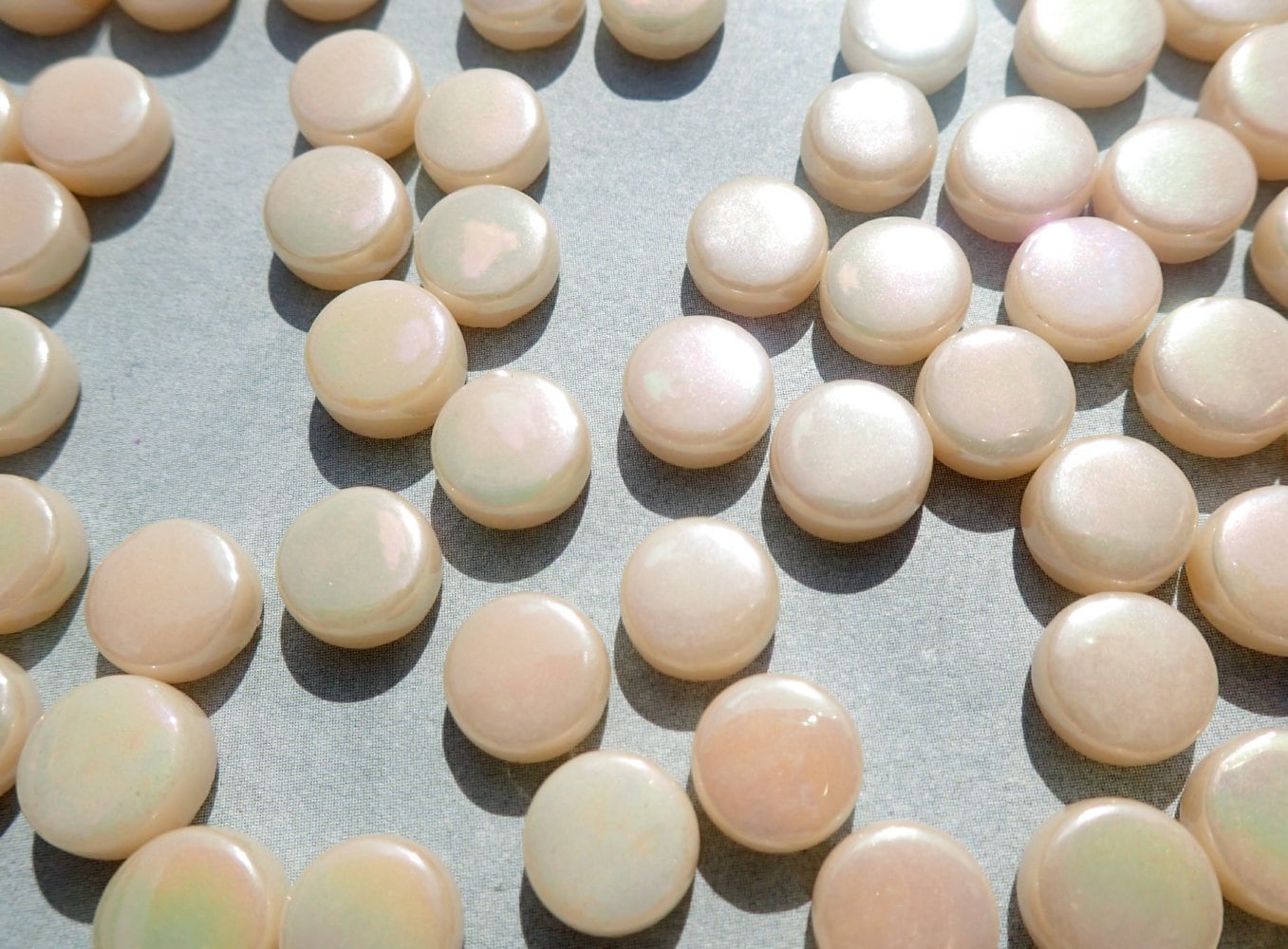 Antique Cream Iridescent MINI Glass Drops Mosaic Tiles - 50 grams - Over 100 Tiles