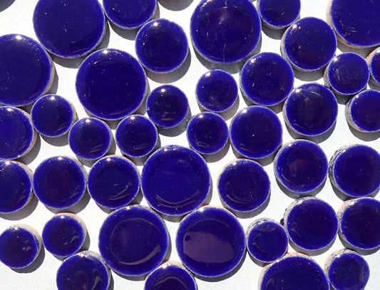 Dark Blue Circles Mosaic Tiles - 50g Ceramic in Mix of 3 Sizes 1/2" and 3/4" and 5/8" in Indigo