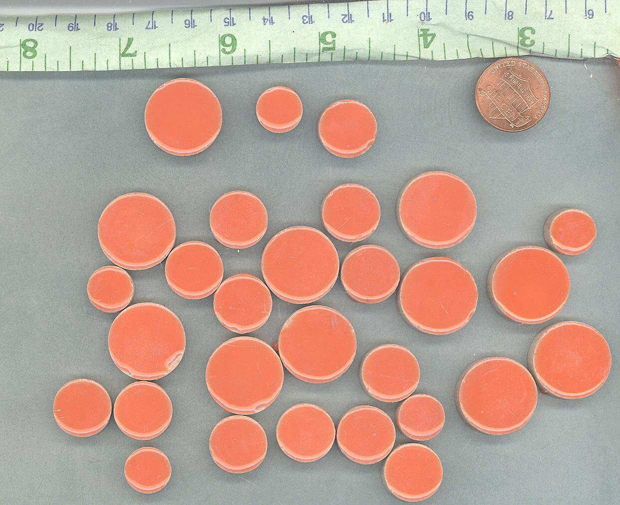 Orange Circles Mosaic Tiles - 50g Ceramic in Mix of 3 Sizes 1/2" and 3/4" and 5/8"