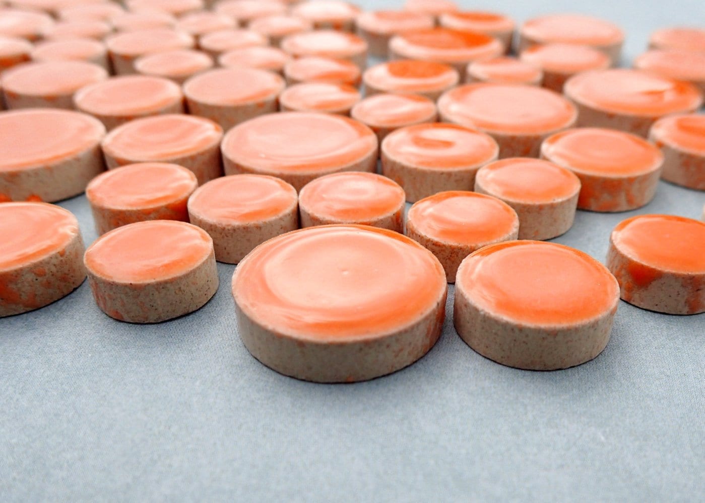 Orange Circles Mosaic Tiles - 50g Ceramic in Mix of 3 Sizes 1/2" and 3/4" and 5/8"