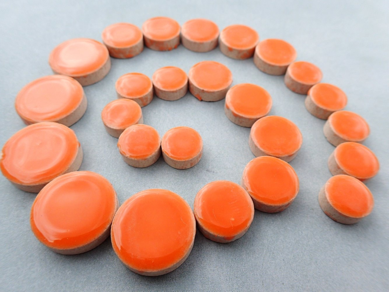 Orange Circles Mosaic Tiles - 50g Ceramic in Mix of 3 Sizes 1/2" and 3/4" and 5/8"