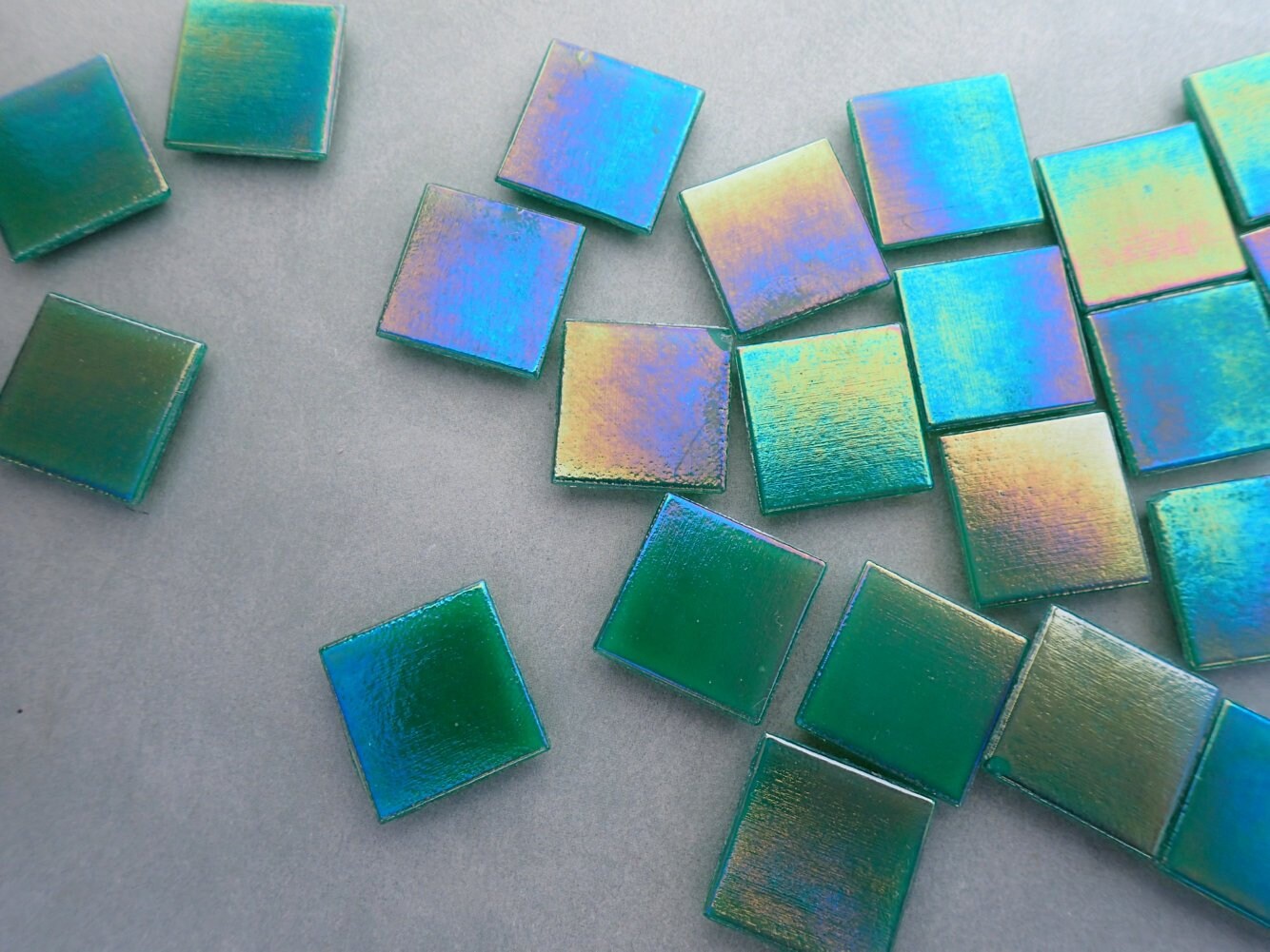 Rainforest Green Iridescent Venetian Glass Tiles - 20mm - 100 grams