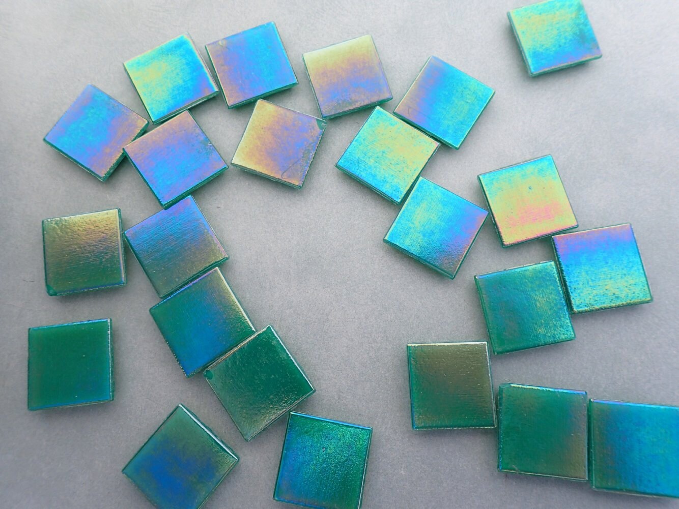 Rainforest Green Iridescent Venetian Glass Tiles - 20mm - 100 grams