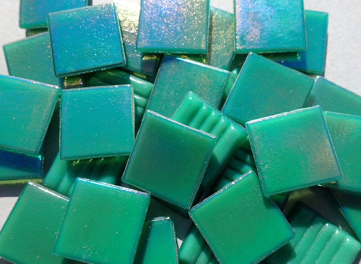 Rainforest Green Iridescent Venetian Glass Tiles - 20mm - 100 grams