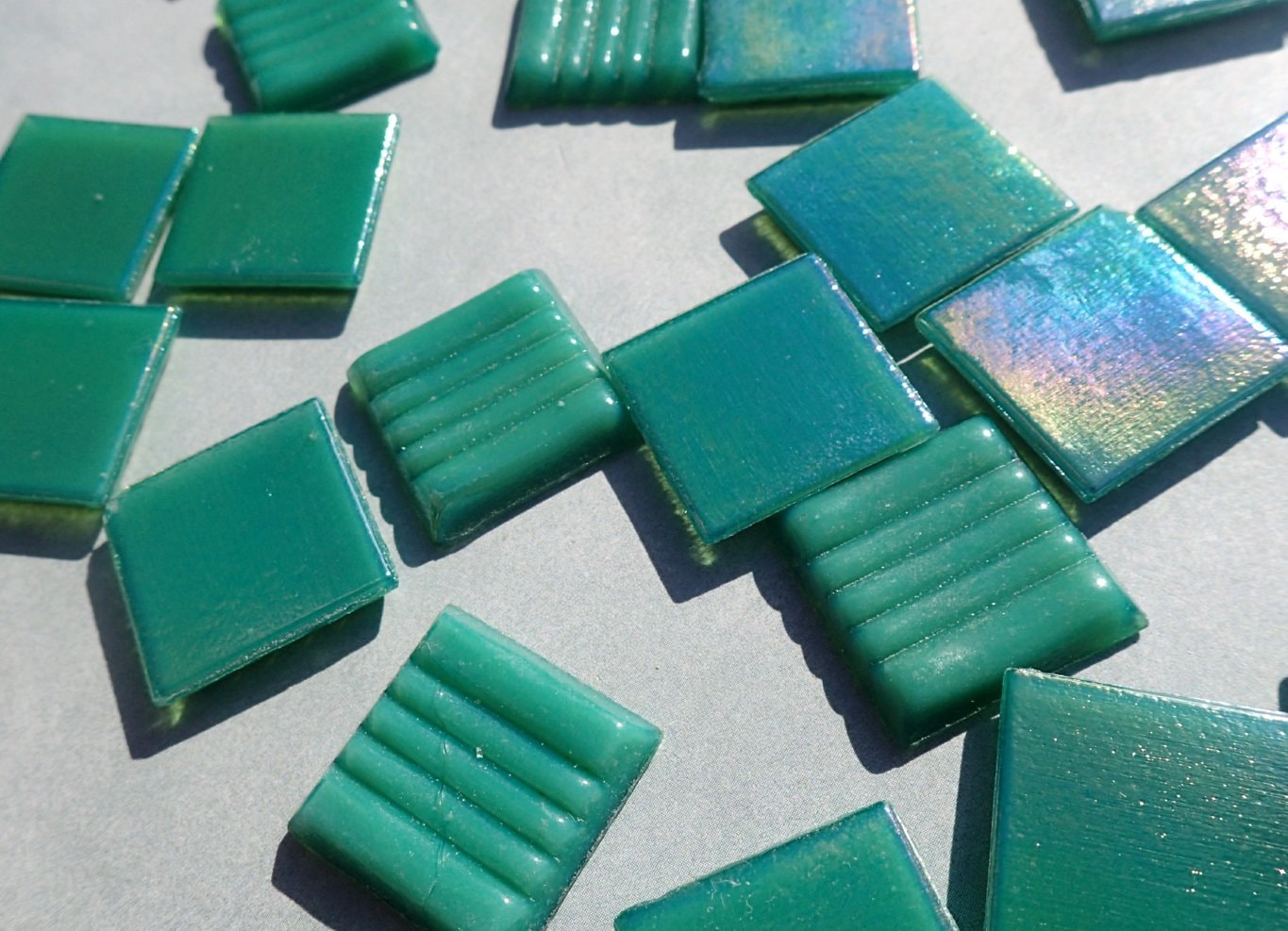 Rainforest Green Iridescent Venetian Glass Tiles - 20mm - 100 grams