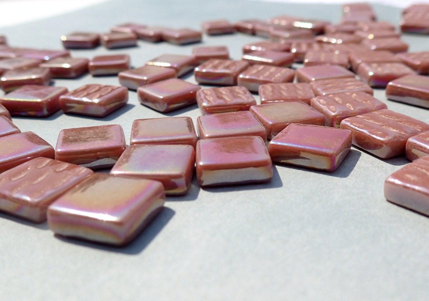 Chestnut Brown Iridescent Glass Square Mosaic Tiles - 12mm - Opaque Glass Solid Color - 50g of Squares - Approx 35 Tiles