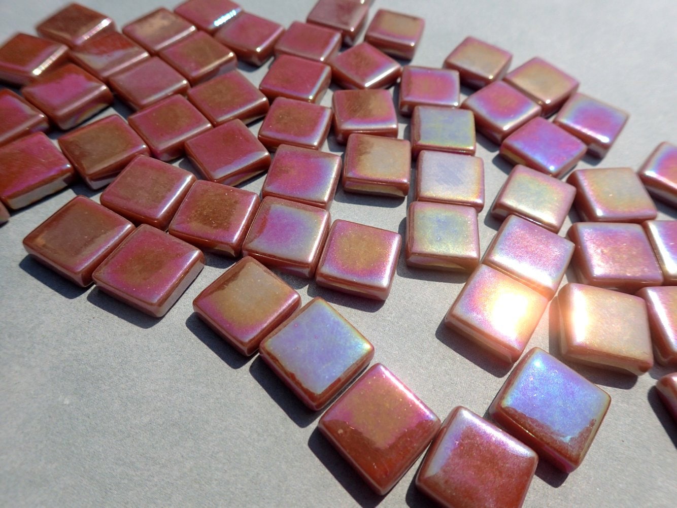 Chestnut Brown Iridescent Glass Square Mosaic Tiles - 12mm - Opaque Glass Solid Color - 50g of Squares - Approx 35 Tiles