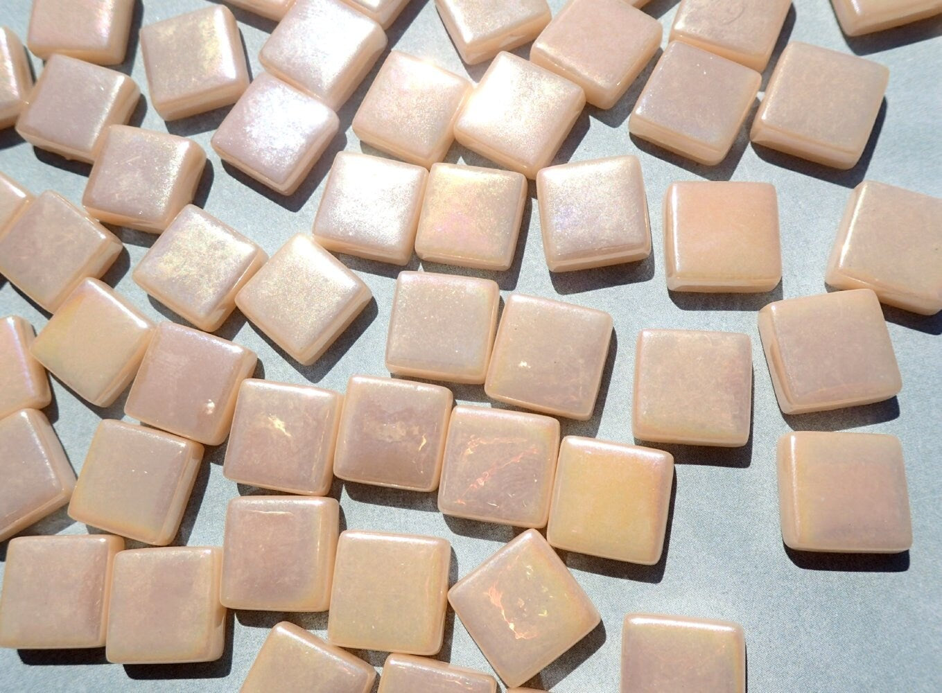 Blush Iridescent Glass Square Mosaic Tiles - 12mm - Opaque Glass Solid Color - 50g of Squares - Approx 35 Tiles