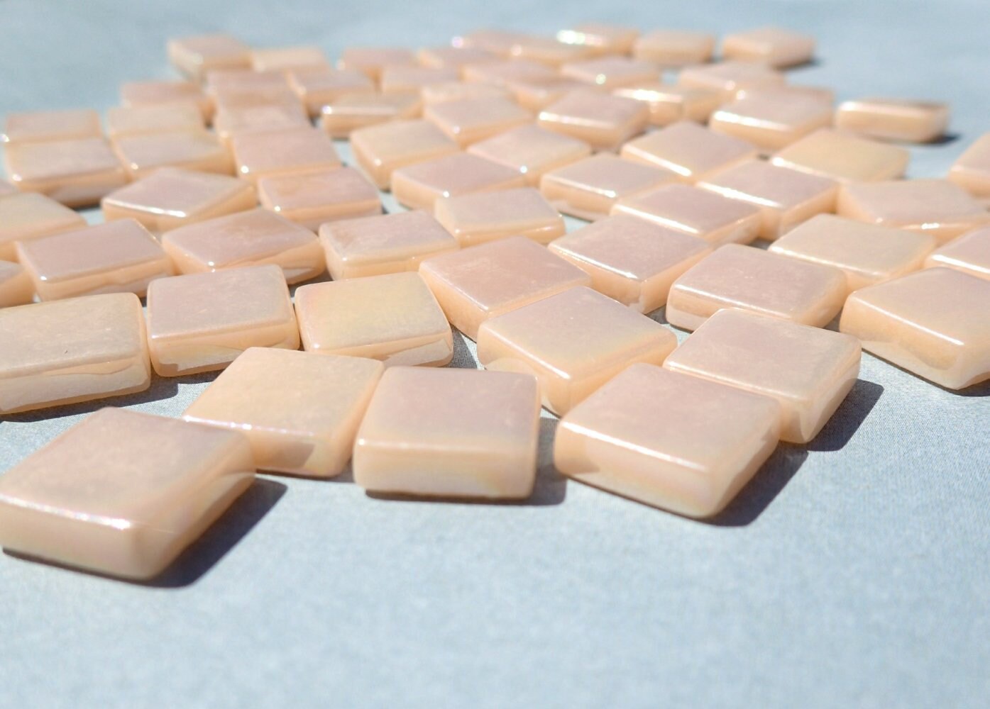 Blush Iridescent Glass Square Mosaic Tiles - 12mm - Opaque Glass Solid Color - 50g of Squares - Approx 35 Tiles