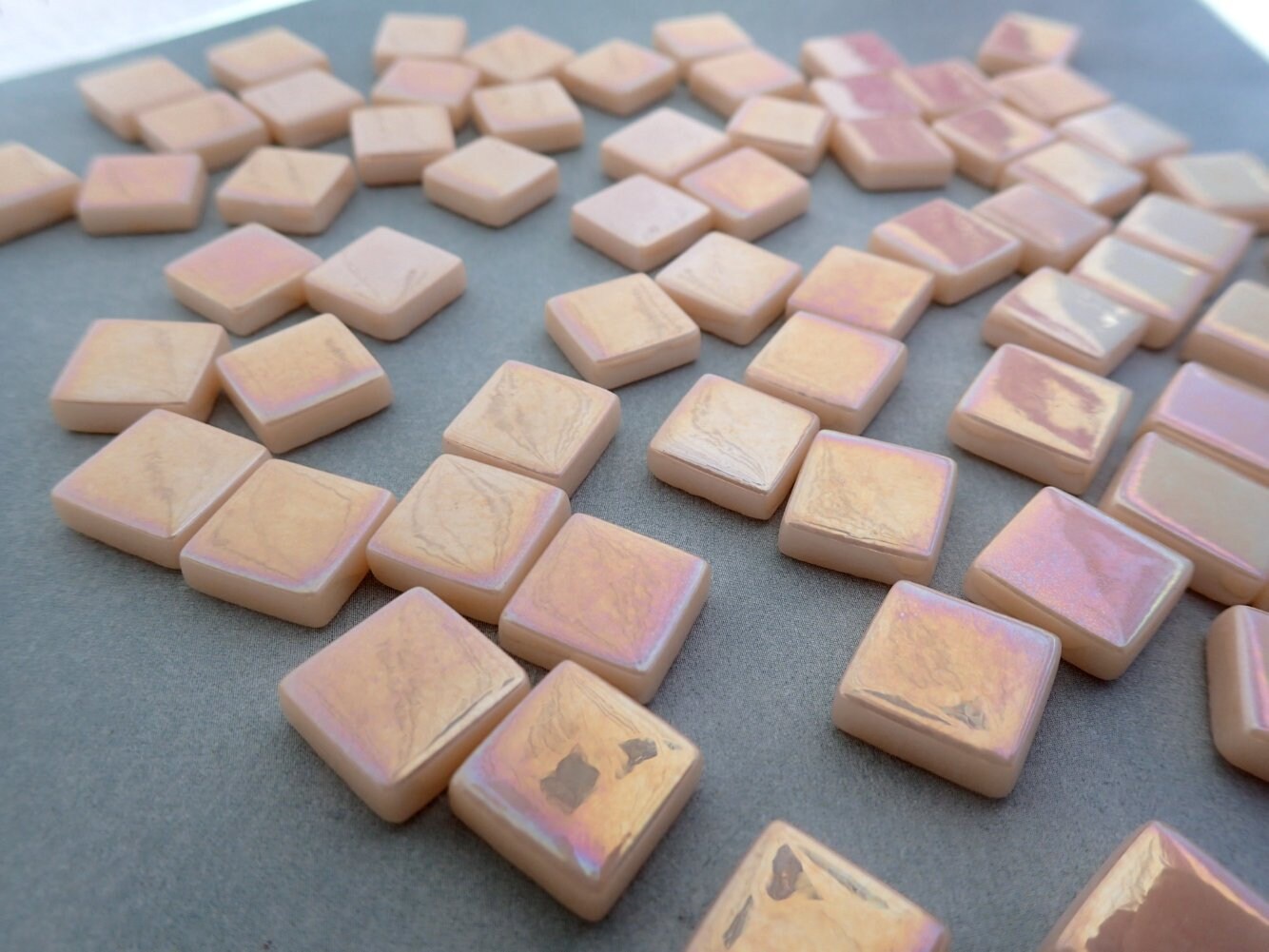 Blush Iridescent Glass Square Mosaic Tiles - 12mm - Opaque Glass Solid Color - 50g of Squares - Approx 35 Tiles