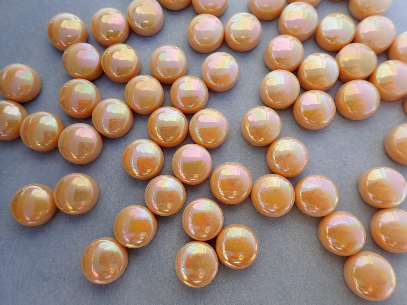 Cream Iridescent Glass Drops - 100 grams of 12mm Mosaic Tiles - Over 60 Tiles in Creme Brulee