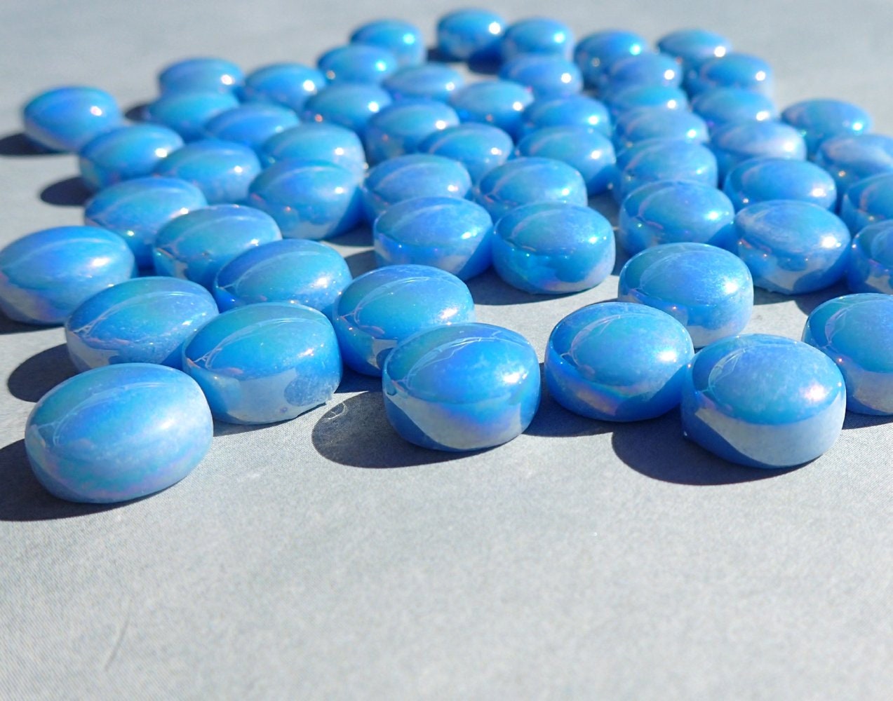 Sky Blue Iridescent Glass 12mm Drops Mosaic Tiles - 100 grams Glass Gems - Over 60 Tiles