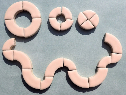 Pink Bullseye Mosaic Tiles - 50g Ceramic Circle Parts in Mix of 3 Sizes in Light Pale Pink