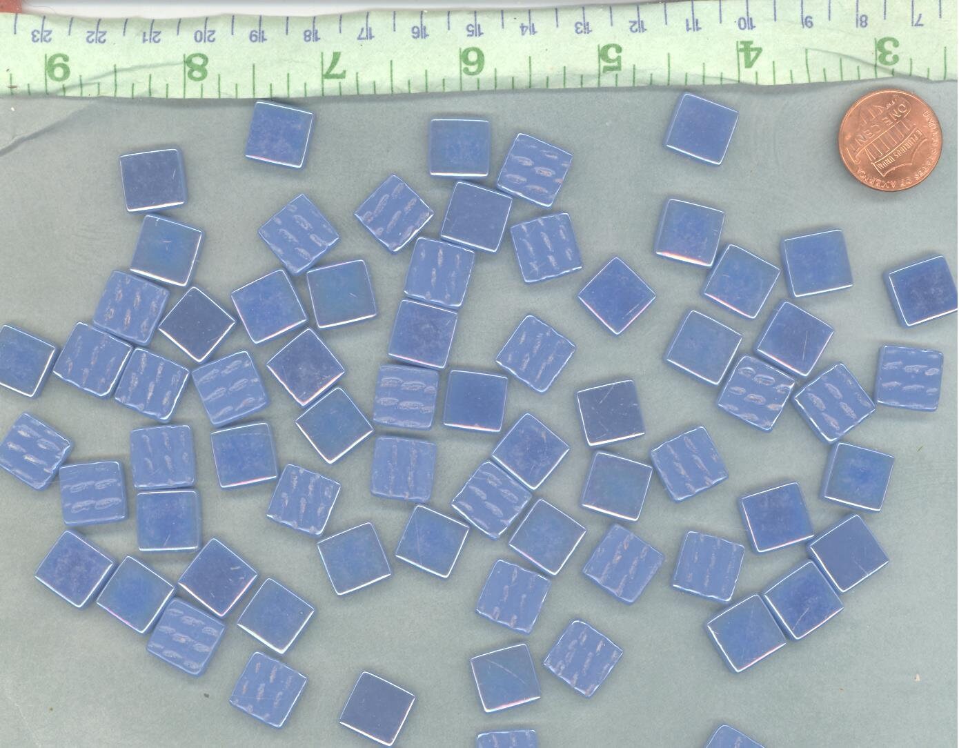 Lake Blue Iridescent Glass Square Mosaic Tiles - 12mm - Opaque Glass Solid Color - 50g of Squares in Dusk Blue - Approx 35 Tiles