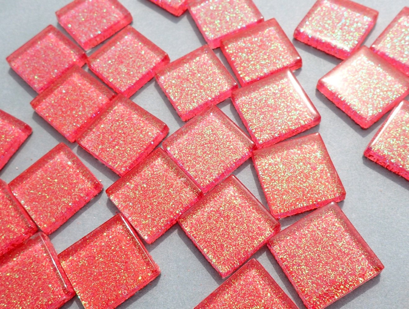 Bubblegum Pink Glitter Tiles - 20mm Mosaic Tiles - 25 Metallic Glass Tiles