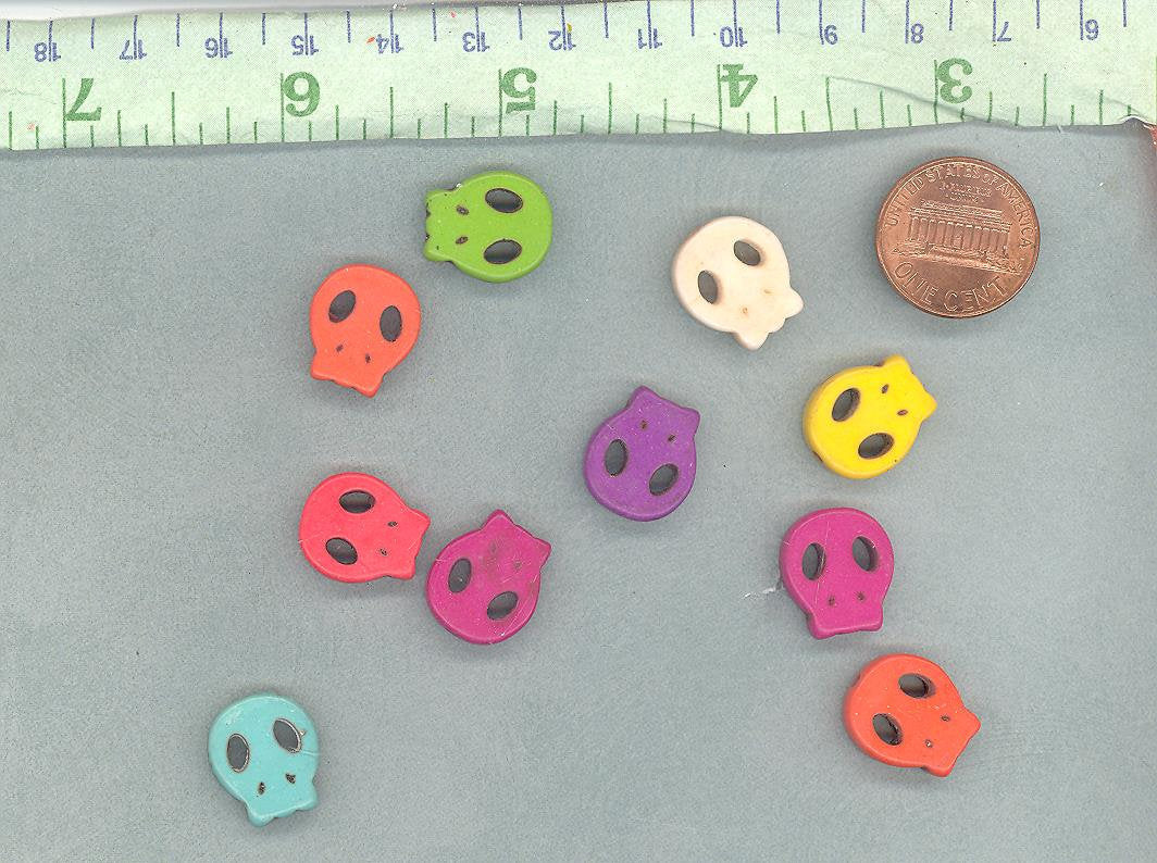 Colorful Skull Beads - 10 Day of the Dead Stone Beads - 15mm