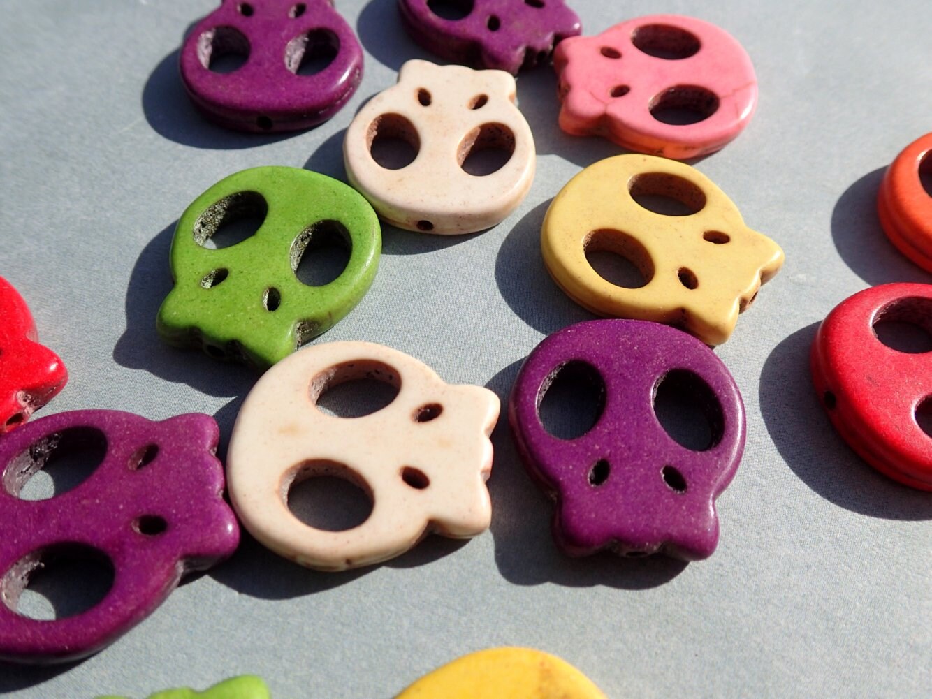 Colorful Skull Beads - 8 Large 22mm Day of the Dead Stone Beads