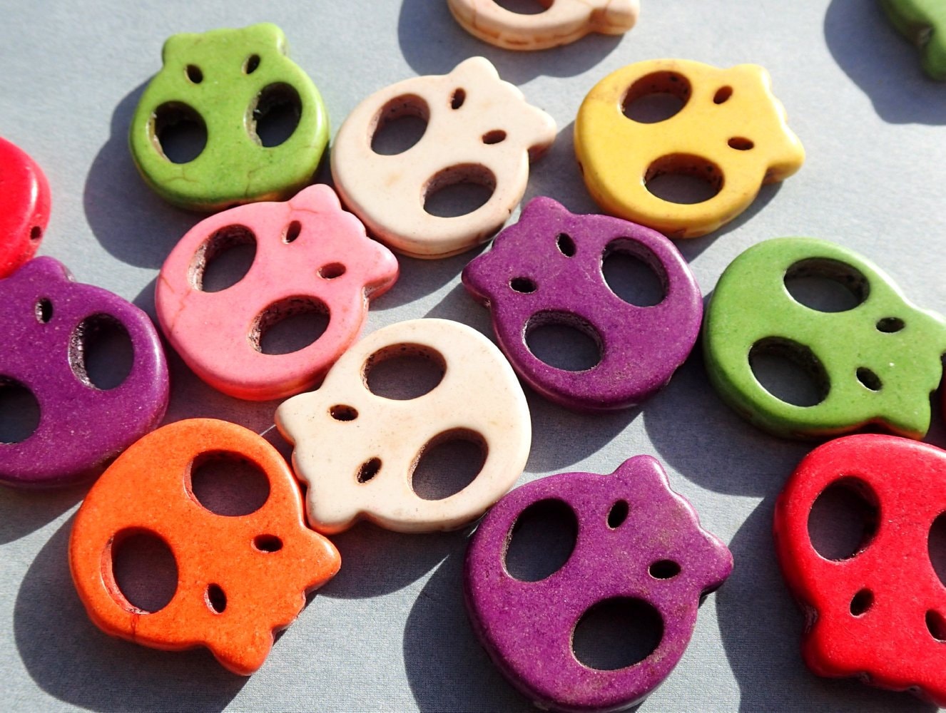 Colorful Skull Beads - 8 Large 22mm Day of the Dead Stone Beads