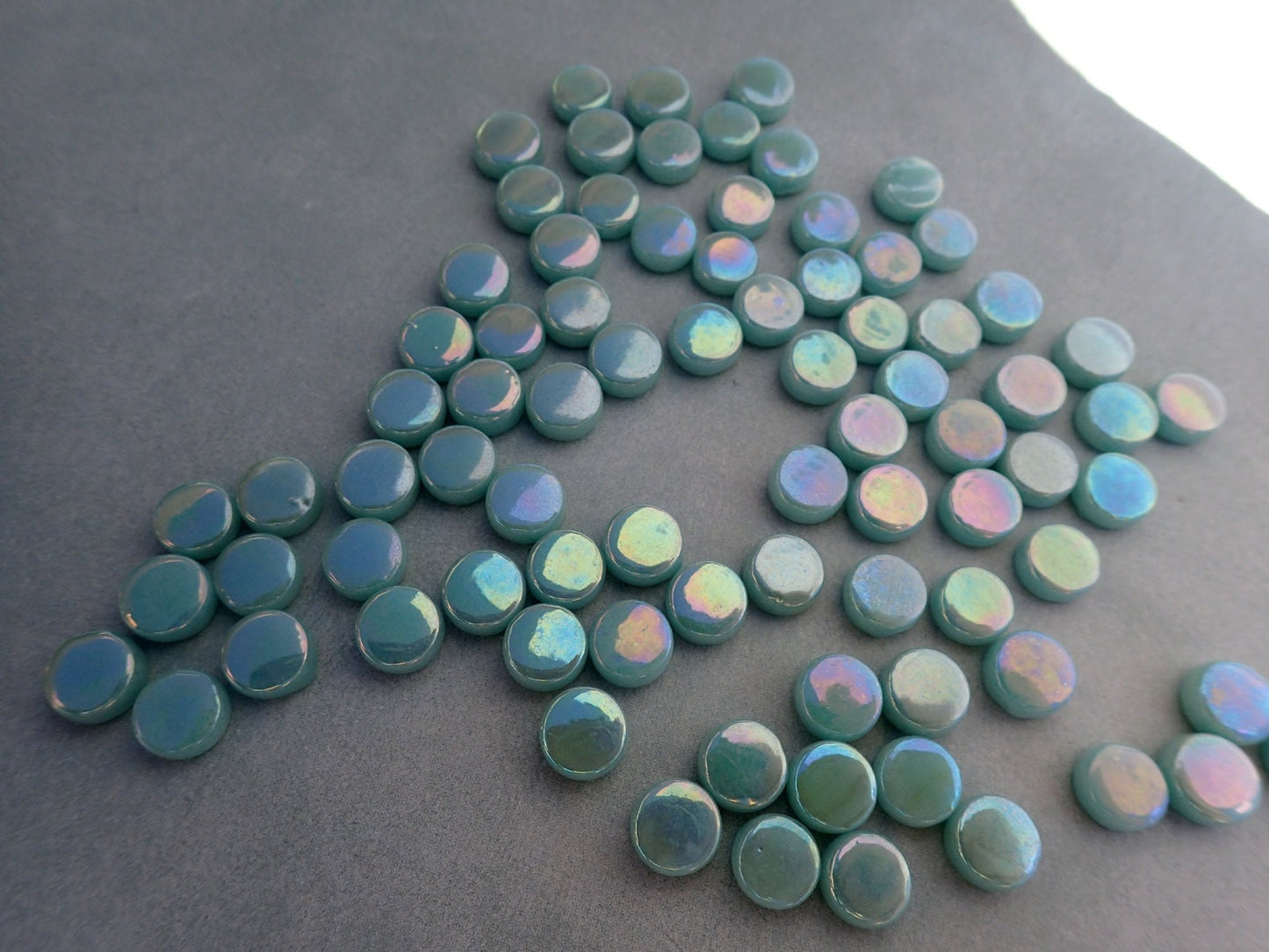 Pale Teal Iridescent MINI 8mm Glass Drops Mosaic Tiles - 50 grams