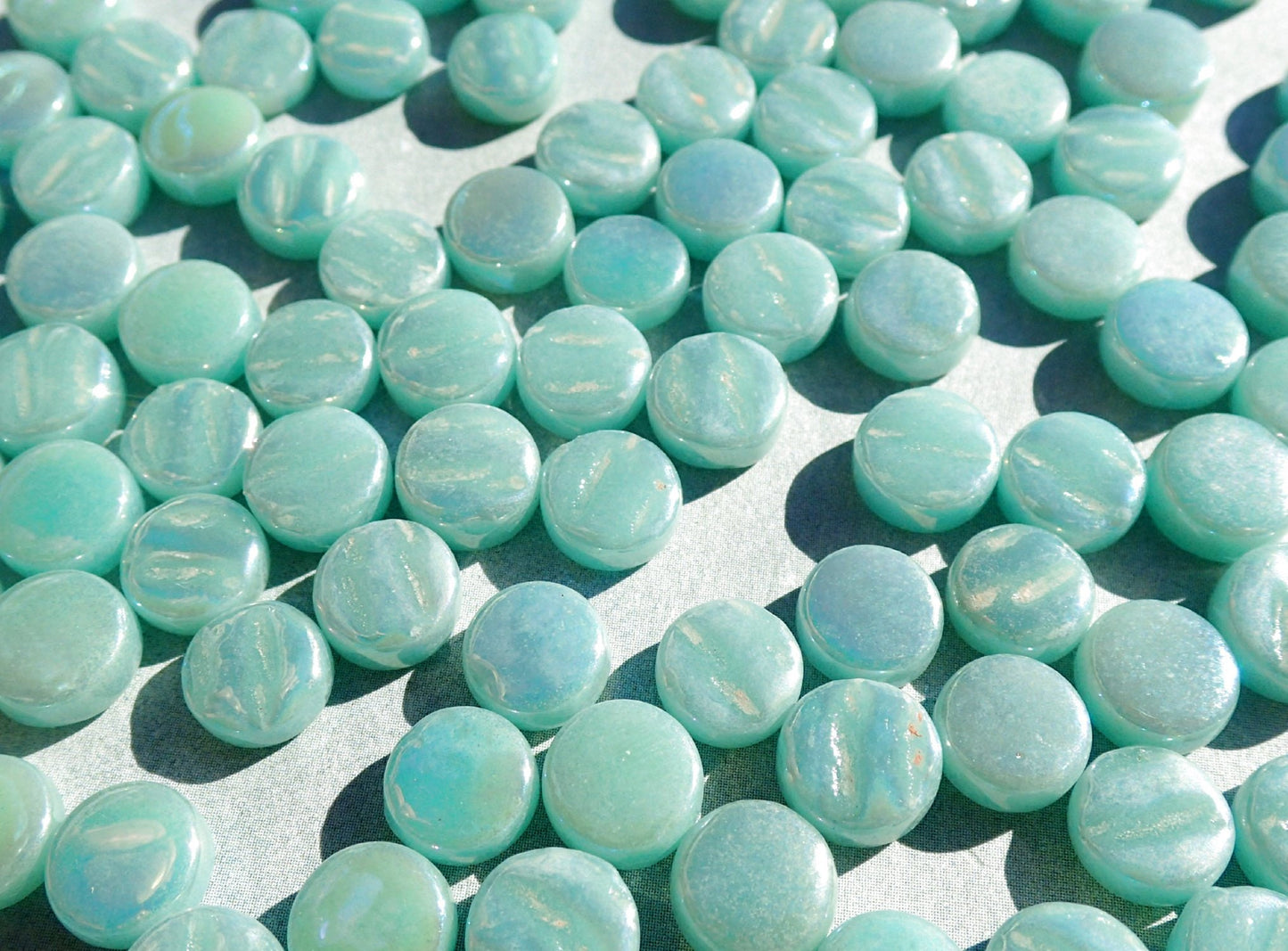 Pale Teal Iridescent MINI 8mm Glass Drops Mosaic Tiles - 50 grams