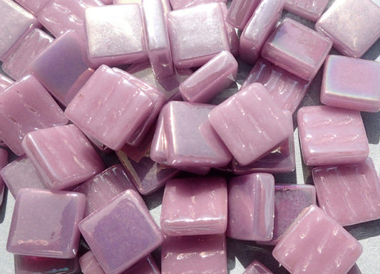 Lilac Iridescent Glass Square Mosaic Tiles - 12mm - Opaque Glass Solid Color - 50g of Purple Squares - Approx 35 Tiles