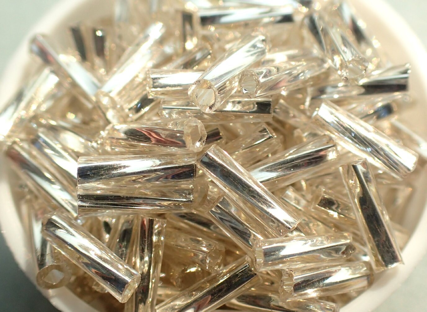 Silver Twisted Bugle Beads - 2x6mm - 20g Glass Spacer Beads - Approximately 480 beads