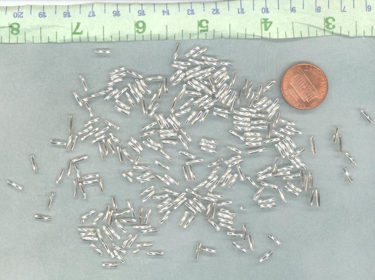 Silver Twisted Bugle Beads - 2x6mm - 20g Glass Spacer Beads - Approximately 480 beads