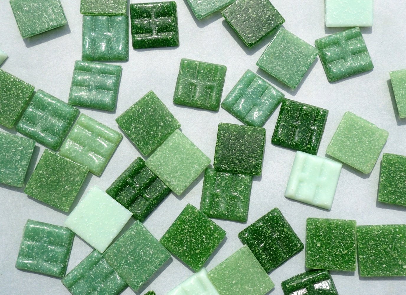 Green Mix Glass Mosaic Tiles Squares - 20mm - Half Pound of Vitreous Glass Tiles for Craft Projects in an Assortment of Greens