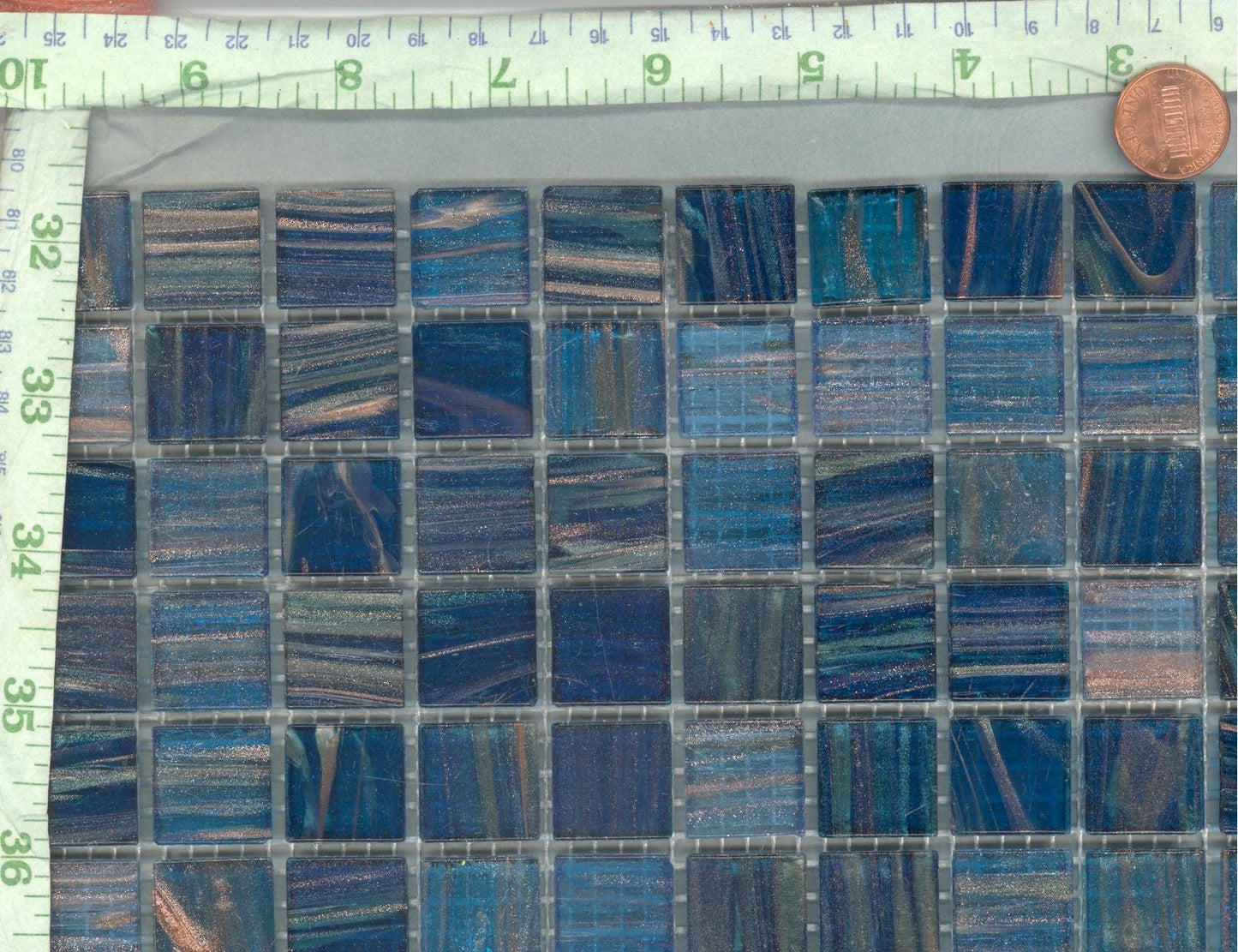 Water Blue with Gold Vein Glass Mosaic Tiles Squares - 3/4 inch - 25 Tiles