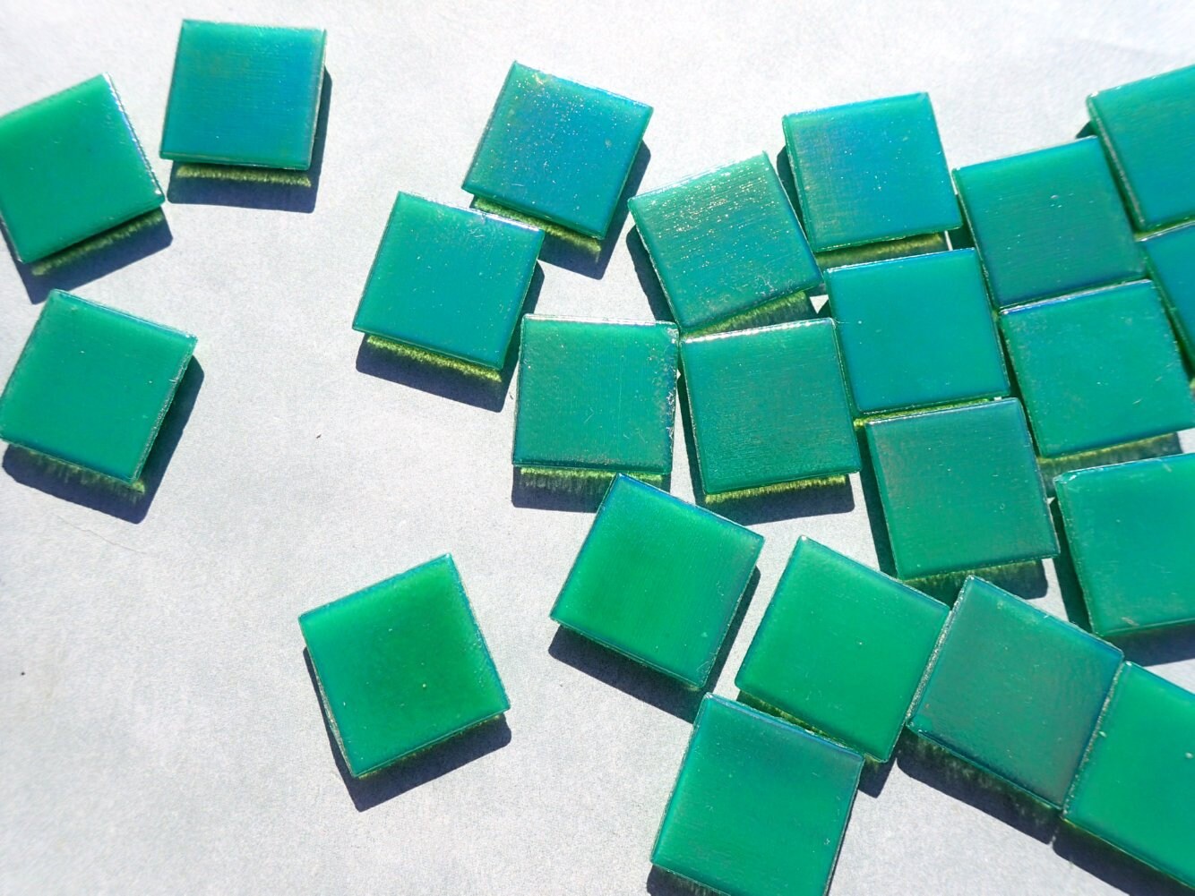 Rainforest Green Iridescent Venetian Glass Tiles - 20mm - 100 grams