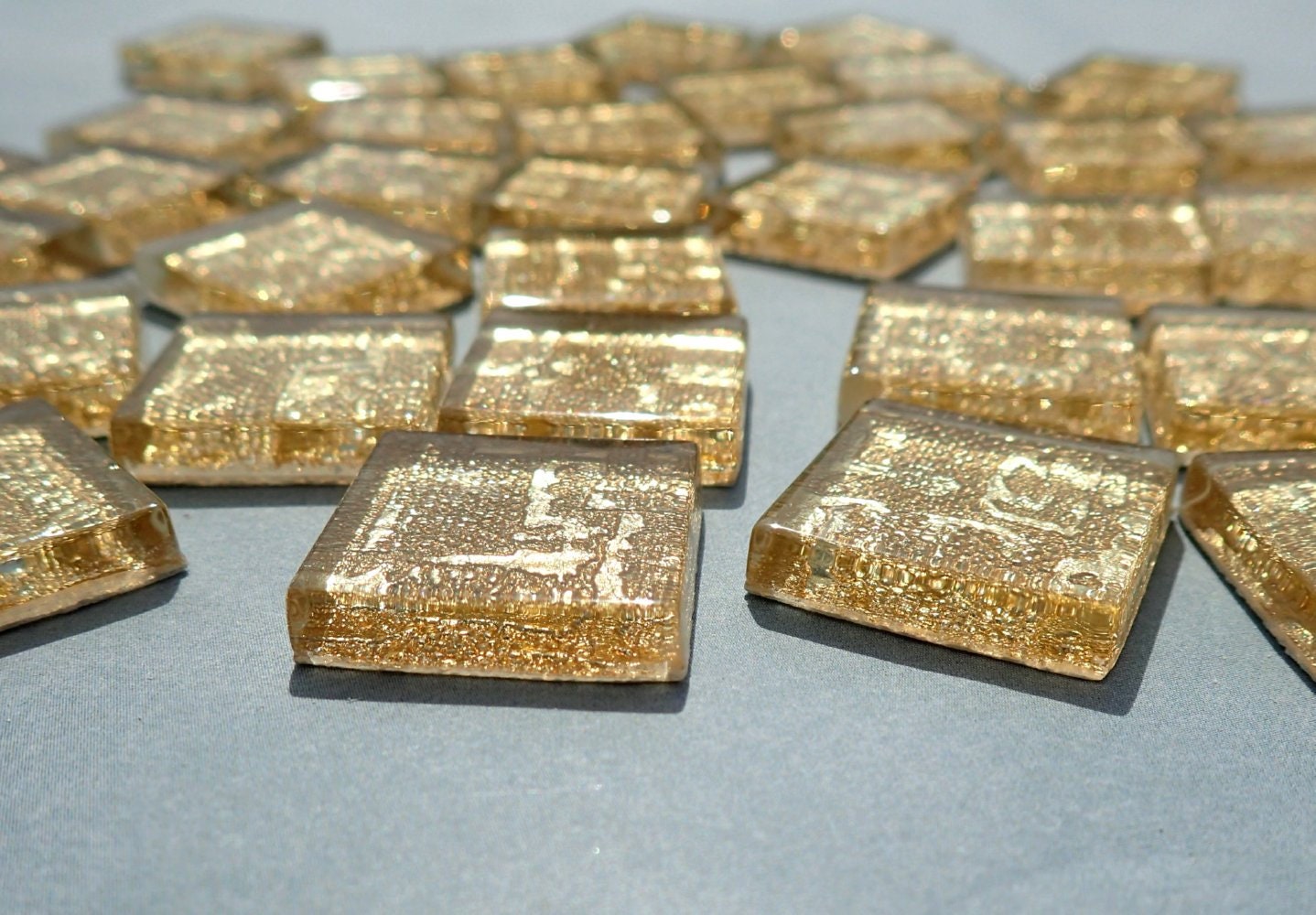 Textured Gold Foil Square Tiles - 25 Glass Mosaic Tiles - 20mm