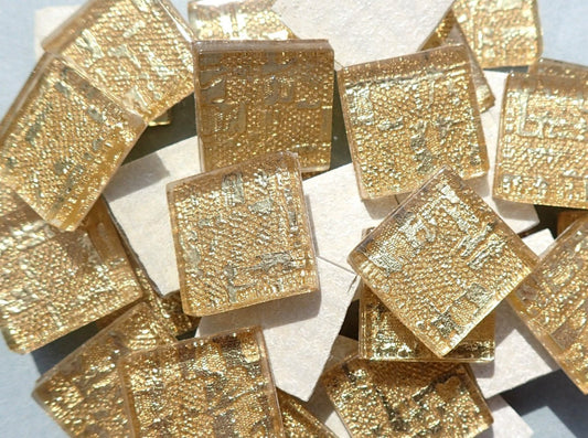 Textured Gold Foil Square Tiles - 25 Glass Mosaic Tiles - 20mm