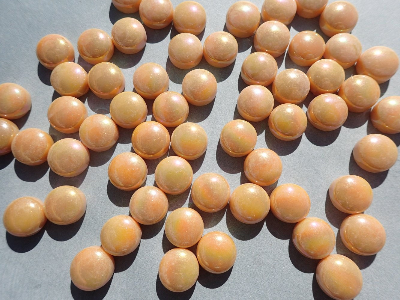 Cream Iridescent Glass Drops - 100 grams of 12mm Mosaic Tiles - Over 60 Tiles in Creme Brulee