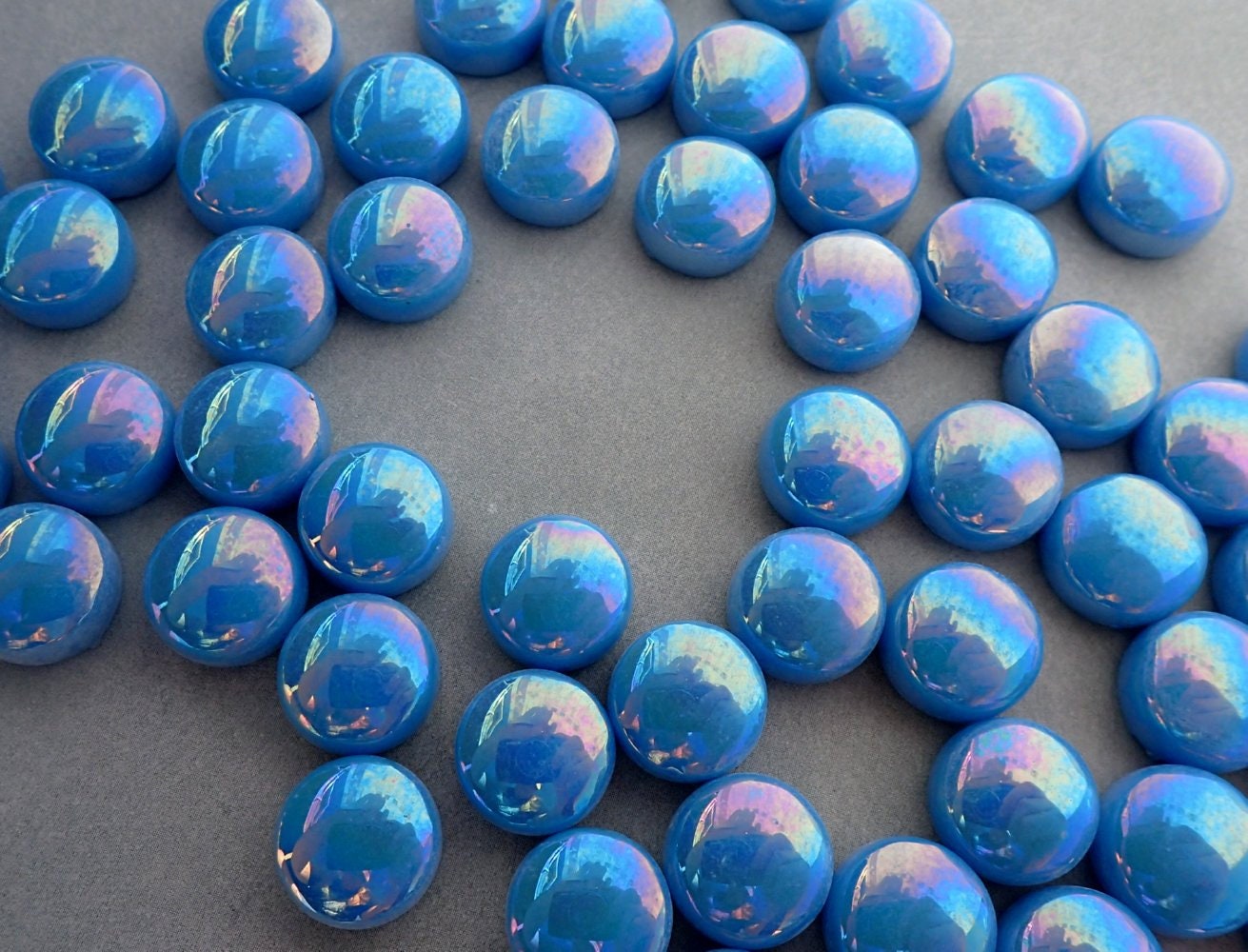 Sky Blue Iridescent Glass 12mm Drops Mosaic Tiles - 100 grams Glass Gems - Over 60 Tiles