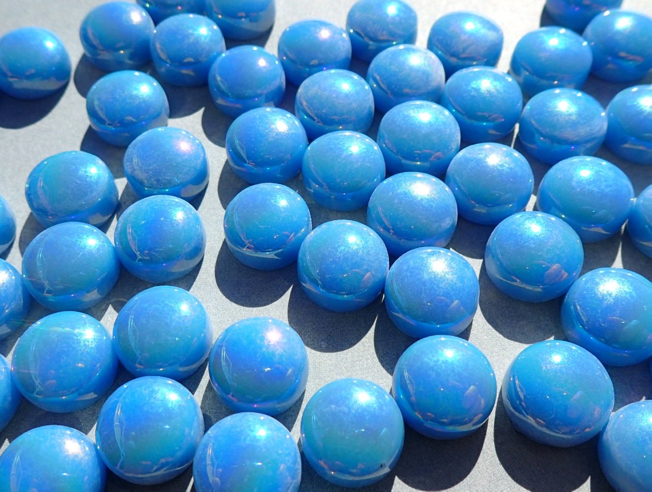 Sky Blue Iridescent Glass 12mm Drops Mosaic Tiles - 100 grams Glass Gems - Over 60 Tiles