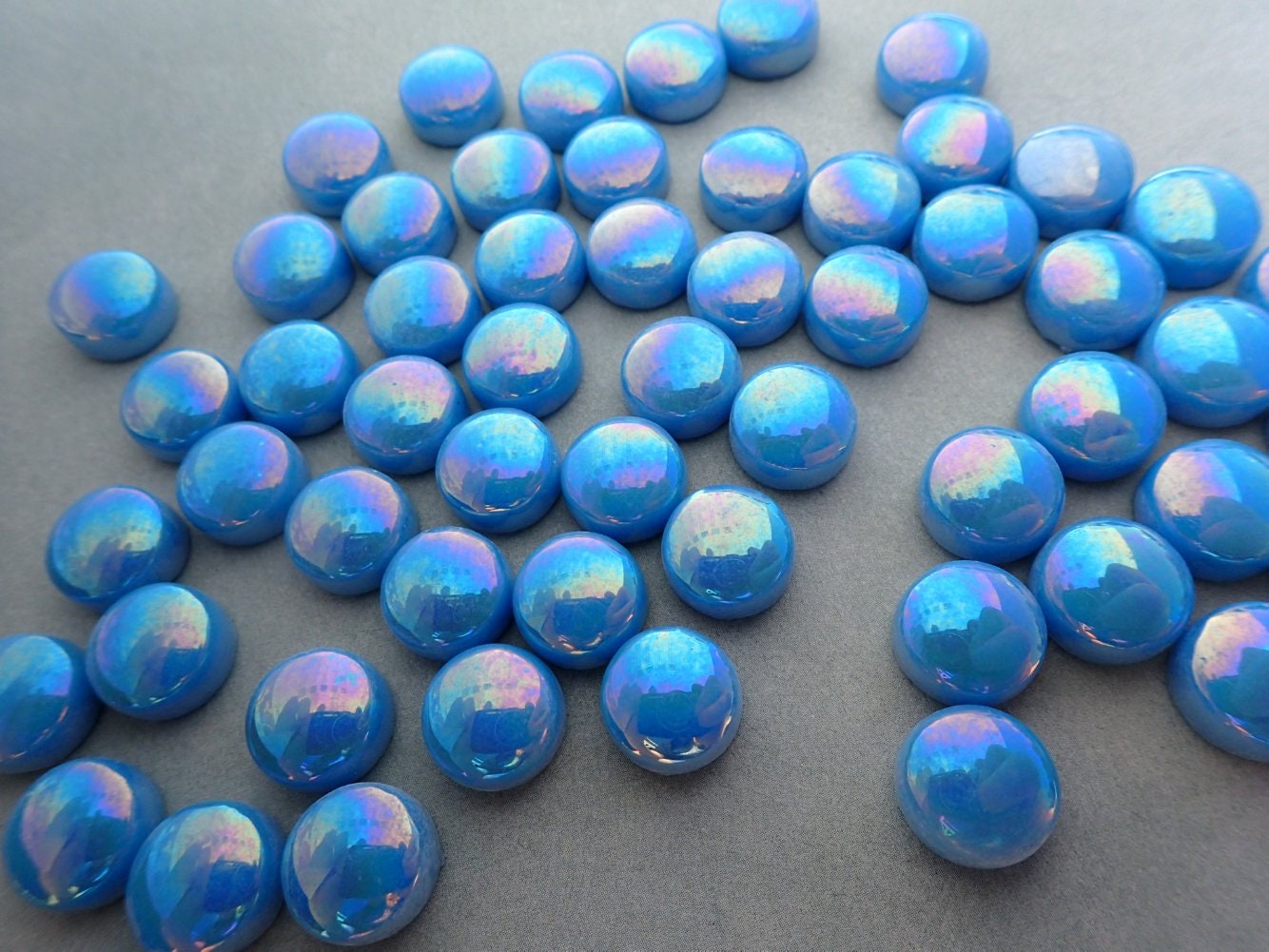 Sky Blue Iridescent Glass 12mm Drops Mosaic Tiles - 100 grams Glass Gems - Over 60 Tiles