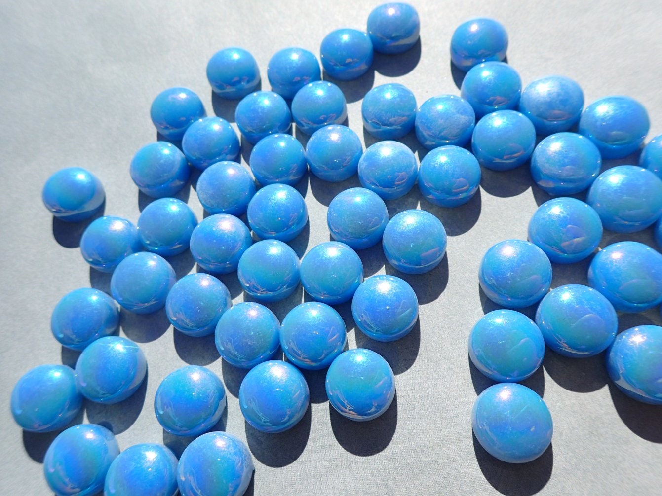 Sky Blue Iridescent Glass 12mm Drops Mosaic Tiles - 100 grams Glass Gems - Over 60 Tiles